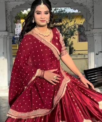 maroon silk blend lehenga with sequins work
 4