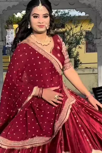 maroon silk blend lehenga with sequins work