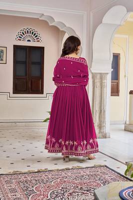 rani pink faux georgette anarkali gown set with zari motifs 2