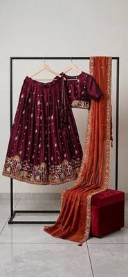 maroon silk blend lehenga set with elephant motifs 2
