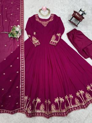 rani pink faux georgette anarkali gown set with zari motifs 4