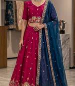 magenta silk blend embroidered lehenga set