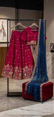 magenta silk blend lehenga set with zari embroidery 2