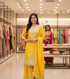 yellow silk blend embroidered palazzo set