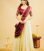 cream silk blend embroidered lehenga set