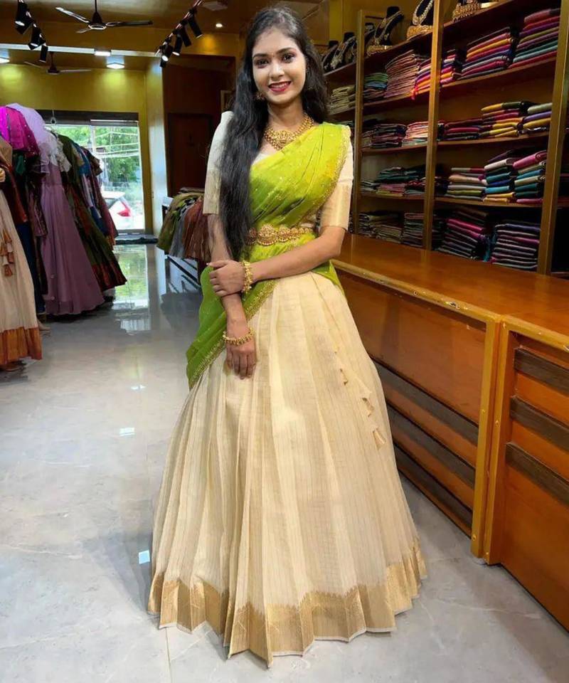 cream silk blend embroidered lehenga set