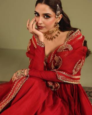 rani pink silk blend anarkali gown set with zardozi work 2