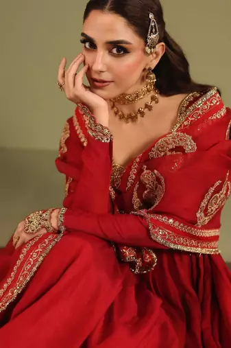 rani pink silk blend anarkali gown set with zardozi work