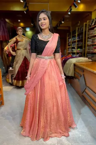 peach silk blend embroidered lehenga set