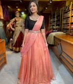 peach silk blend embroidered lehenga set