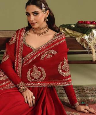 rani pink silk blend anarkali gown set with zardozi work 3