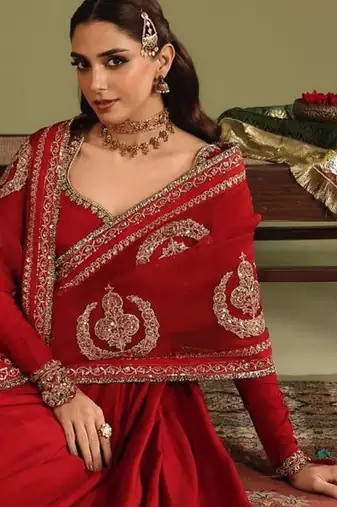 rani pink silk blend anarkali gown set with zardozi work