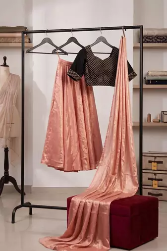 peach silk blend lehenga set with embroidery