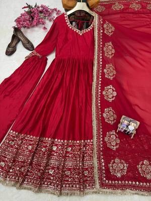 rani pink silk blend anarkali gown set with zardozi work 4