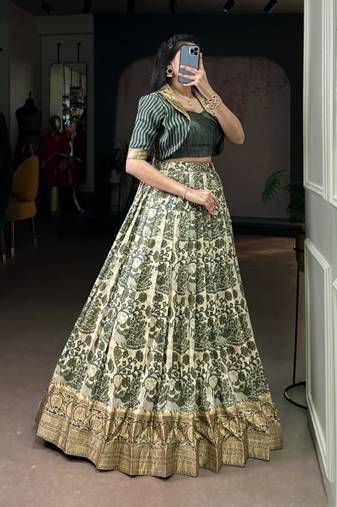 multicolor silk blend printed lehenga set