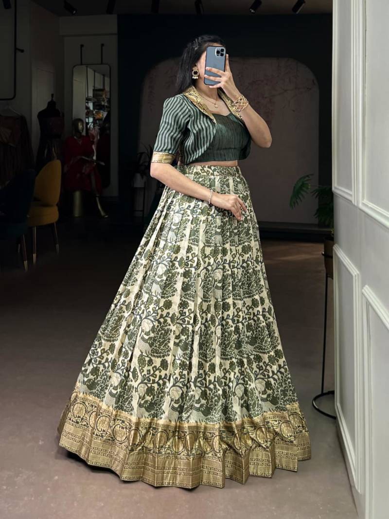 multicolor silk blend printed lehenga set