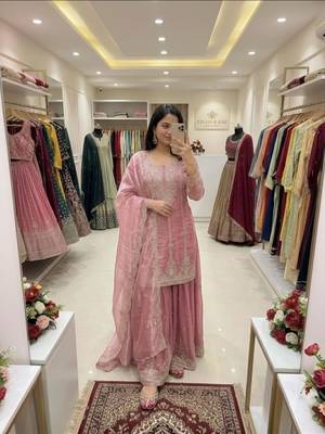 pink silk blend sharara set with sequin work 3