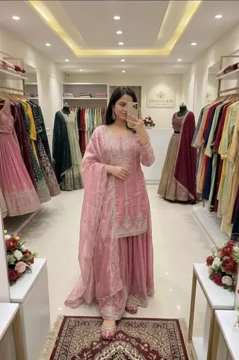 pink silk blend sharara set with sequin work