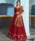 red silk blend embroidered lehenga set