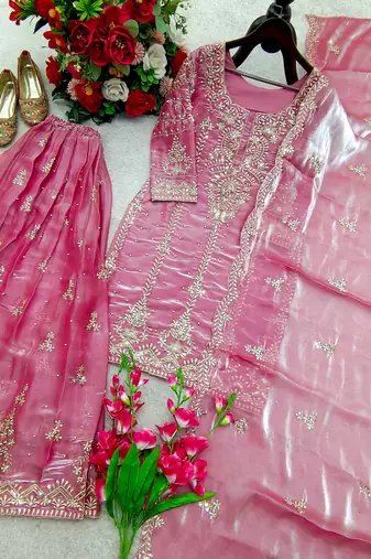 pink silk blend sharara set with sequin work