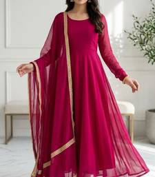 pink georgette plain gown set