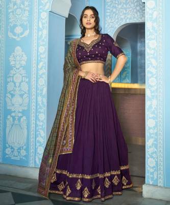purple silk blend lehenga with gold embroidery work
 1