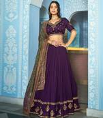 purple silk blend embroidered lehenga set