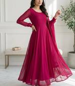 pink georgette plain gown set