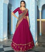 magenta silk blend embroidered lehenga set