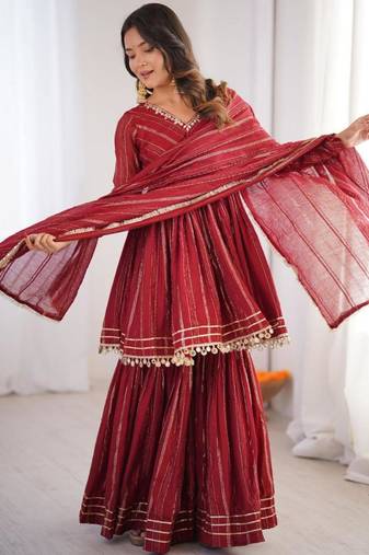 maroon chanderi printed sharara set