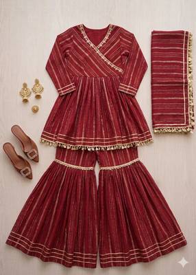 maroon chanderi sharara set with embroidered kurta 2
