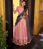 pink silk blend printed lehenga set