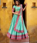 sky blue chanderi printed lehenga set