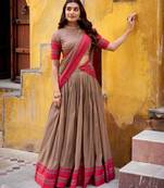 brown chanderi printed lehenga set