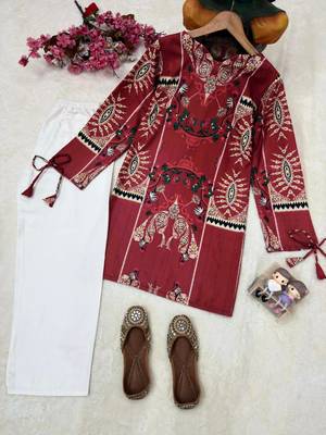 multicolor cotton poly kurta set with printed motifs 4