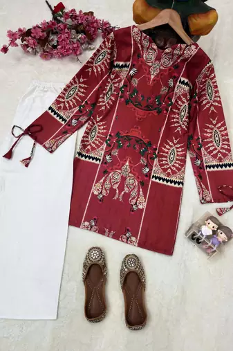 multicolor cotton poly kurta set with printed motifs