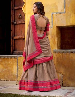 brown chanderi lehenga set with printed hem design
 3