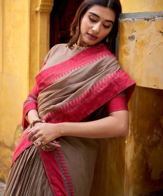 brown chanderi lehenga set with printed hem design
 4
