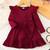 Maroon ribbed pleated bow detail knit fit & flare girls dress