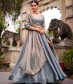 grey silk blend embroidered lehenga set