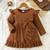 Brown ribbed pleated bow detail knit fit & flare girls dress