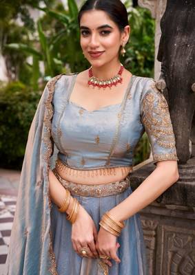 grey silk blend lehenga set with gold embroidery work
 3
