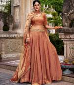 orange silk blend embroidered lehenga set