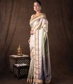 Grey handloom pure tissue silk saree
