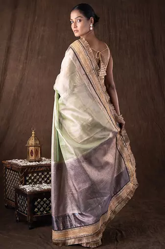 Grey handloom pure tissue silk saree