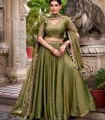 olive silk blend embroidered lehenga set