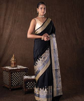 Black handloom pure silk saree 1