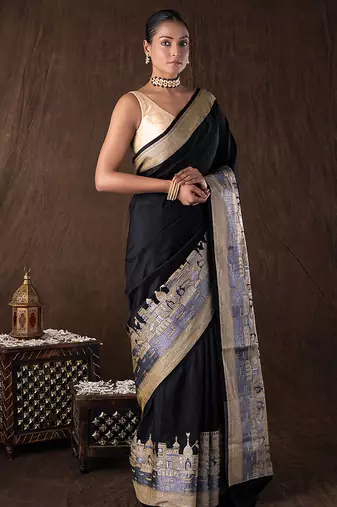Black handloom pure silk saree