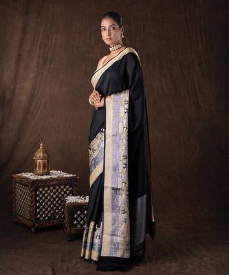 Black handloom pure silk saree 2