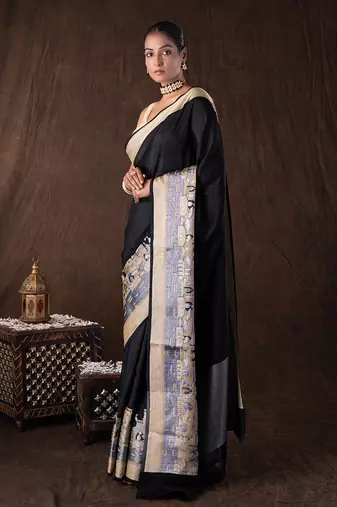 Black handloom pure silk saree
